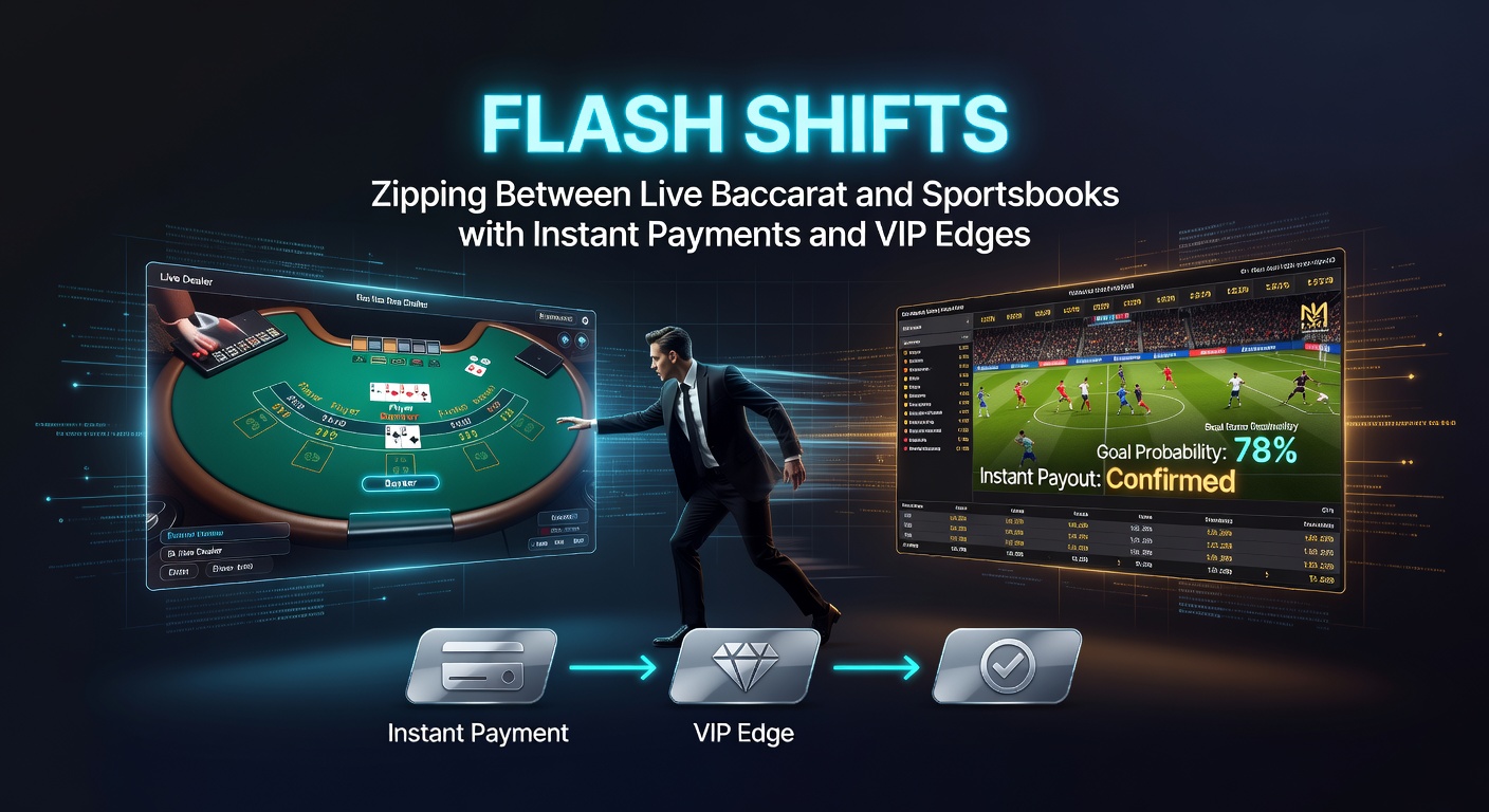Ein dynamisches Bild von einem Spieler, der nahtlos zwischen einem Live-Baccarat-Tisch und Sportwetten-quoten auf einem Smartphone wechselt, mit leuchtenden Instant-Zahlungs-Icons und VIP-Symbolen im Hintergrund