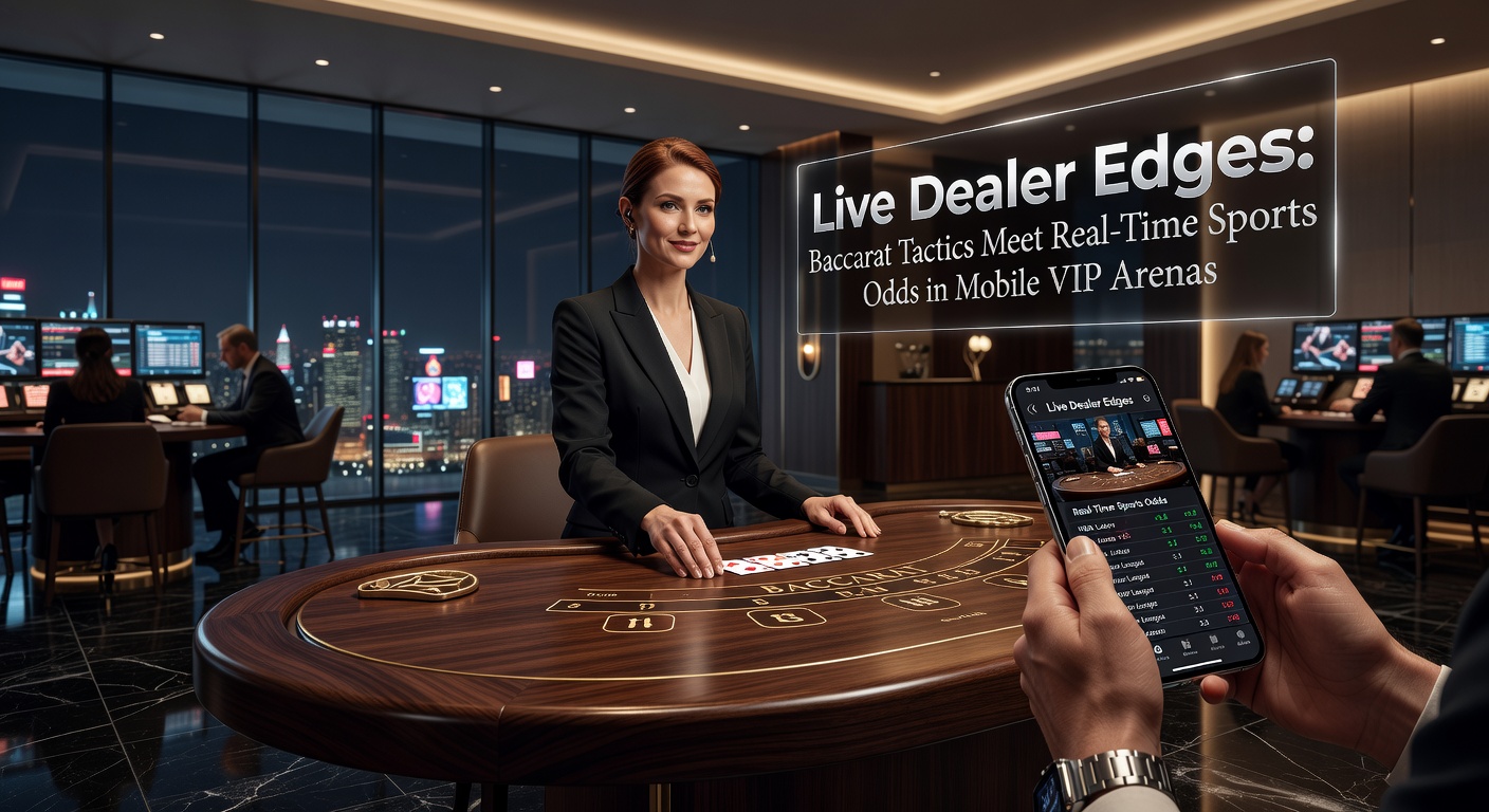 Live Dealer Tisch mit Baccarat-Karten und Sportwetten-Screens im VIP-Setting einer mobilen App
