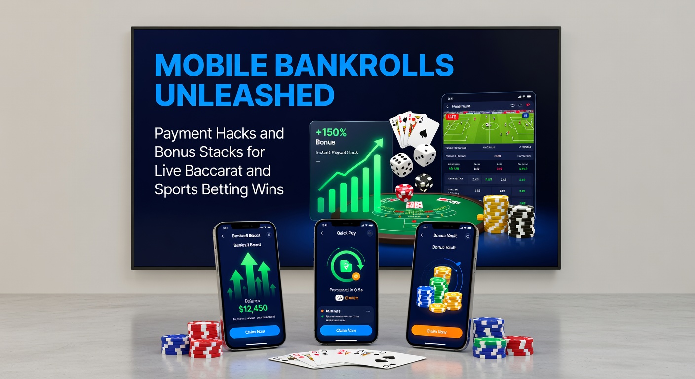 Grafik mit gestapelten Bonus-Chips, Zahlungsmethoden-Icons und Baccarat-Karten sowie Sportball, die eine explosive Kombination von Hacks und Stacks illustrieren