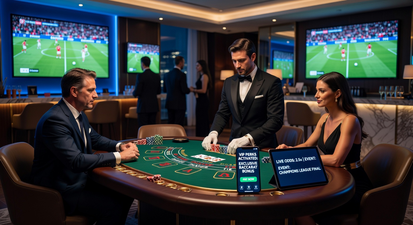 Live-Baccarat-Tisch mit Sportevent-Übertragung im Hintergrund und Smartphone für mobile Zahlungen