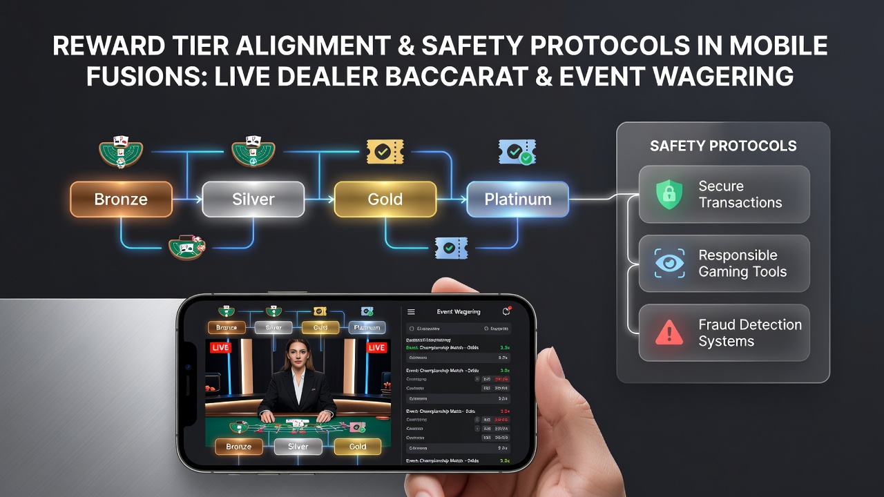 Mobile App-Oberfläche mit gestaffelten Belohnungen und Sicherheitsindikatoren für Live-Baccarat und Sportwetten